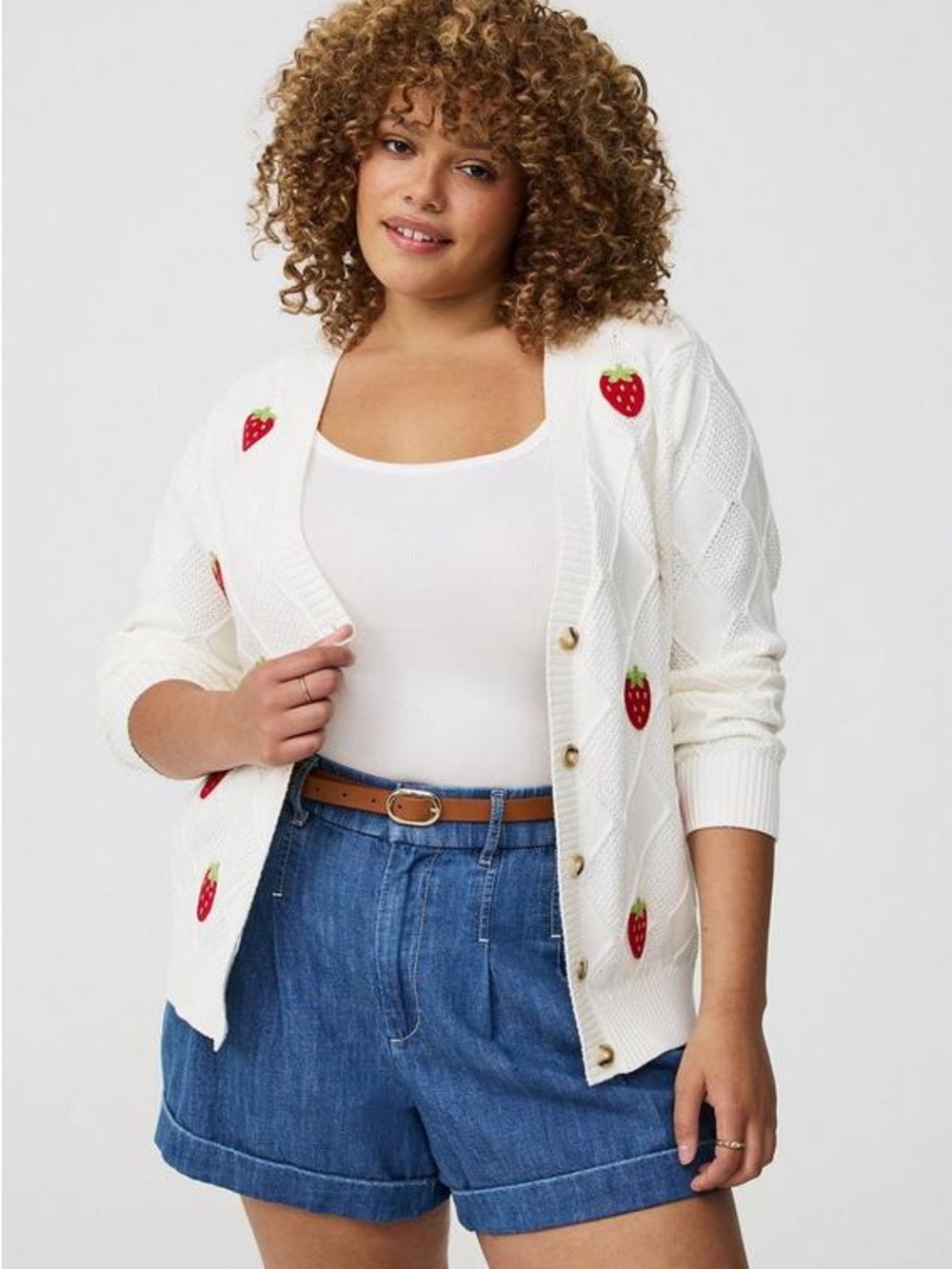 torrid White Strawberry Embroidered Cardigan